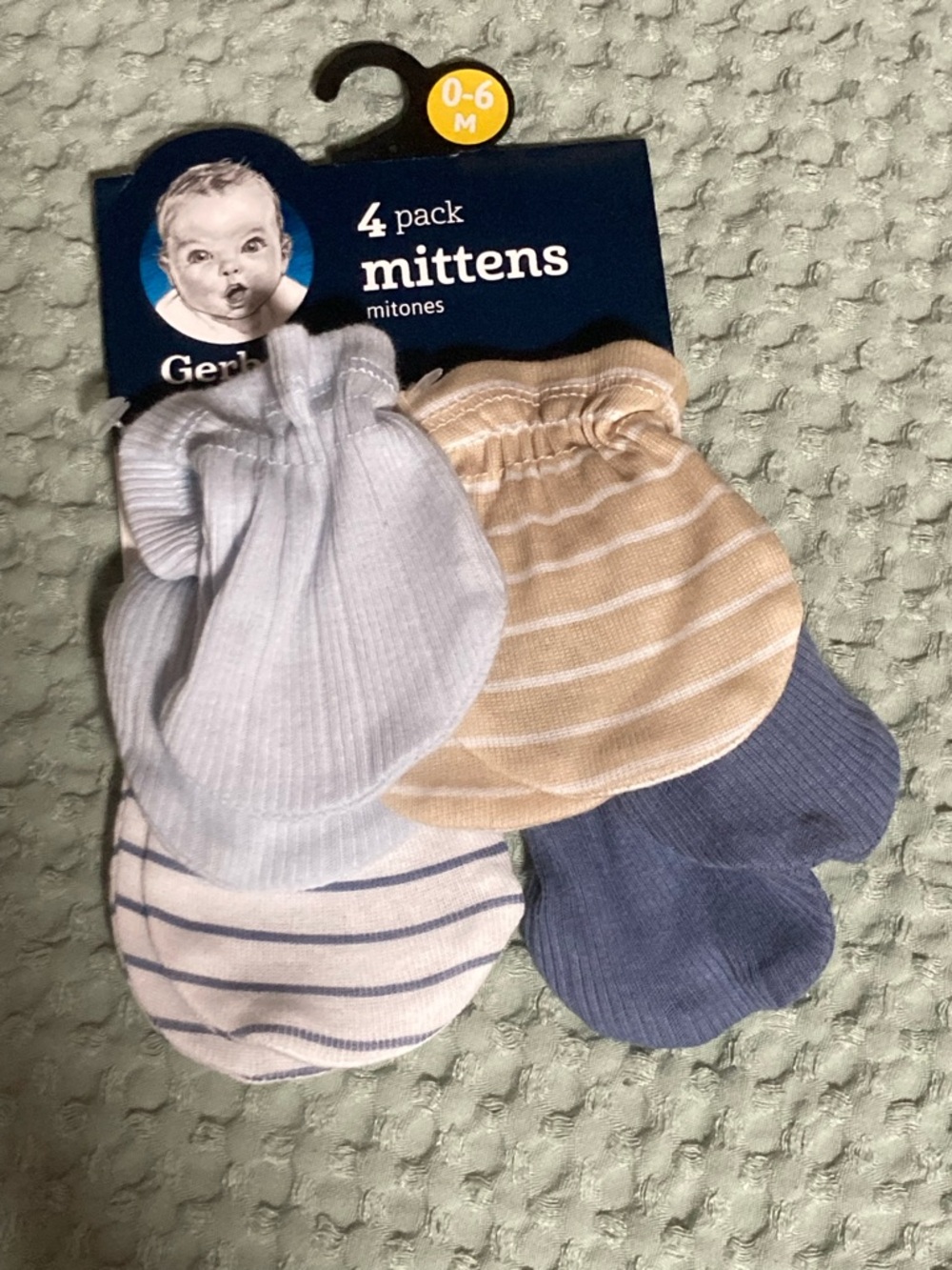 Gerber Baby Mittens 4-Pack - Light Blue, Tan, Navy, White